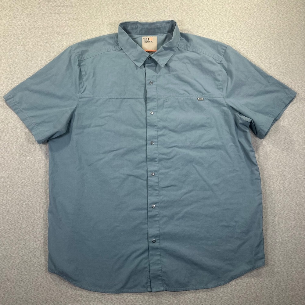 5.11 Tactical Shirt Mens XL Blue Short Sleeve Button Snap Pocket Workwear